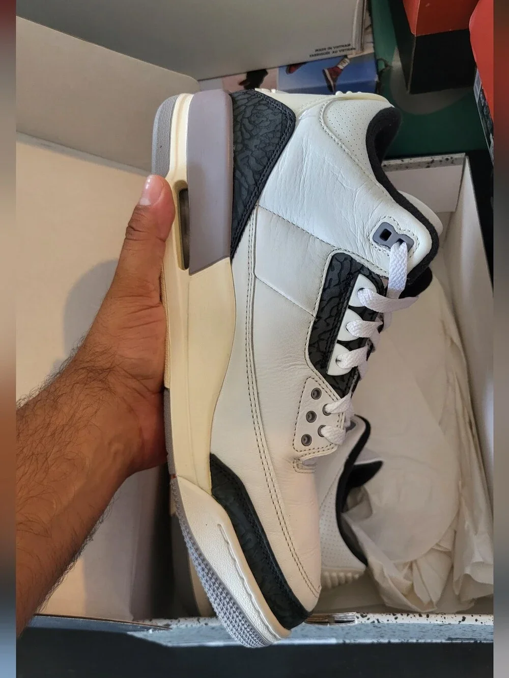 Jordan Retro 3 Sneakers in White, Black and Gray